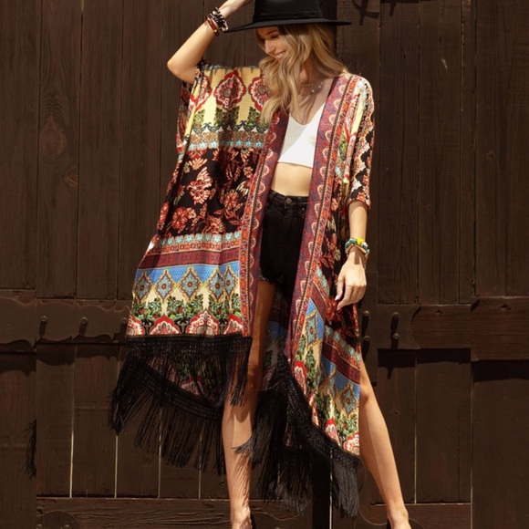 Private Label Other - Rich Marigold Fringe Kimono Duster NWT